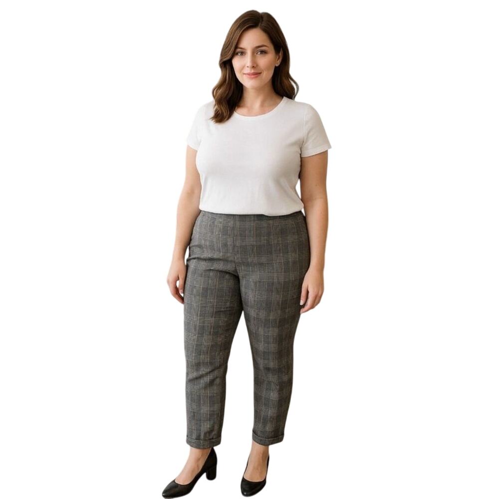 J. Jill Premium Bi-Stretch Grey Glen Check Plaid Cuffed Pants Size 20
